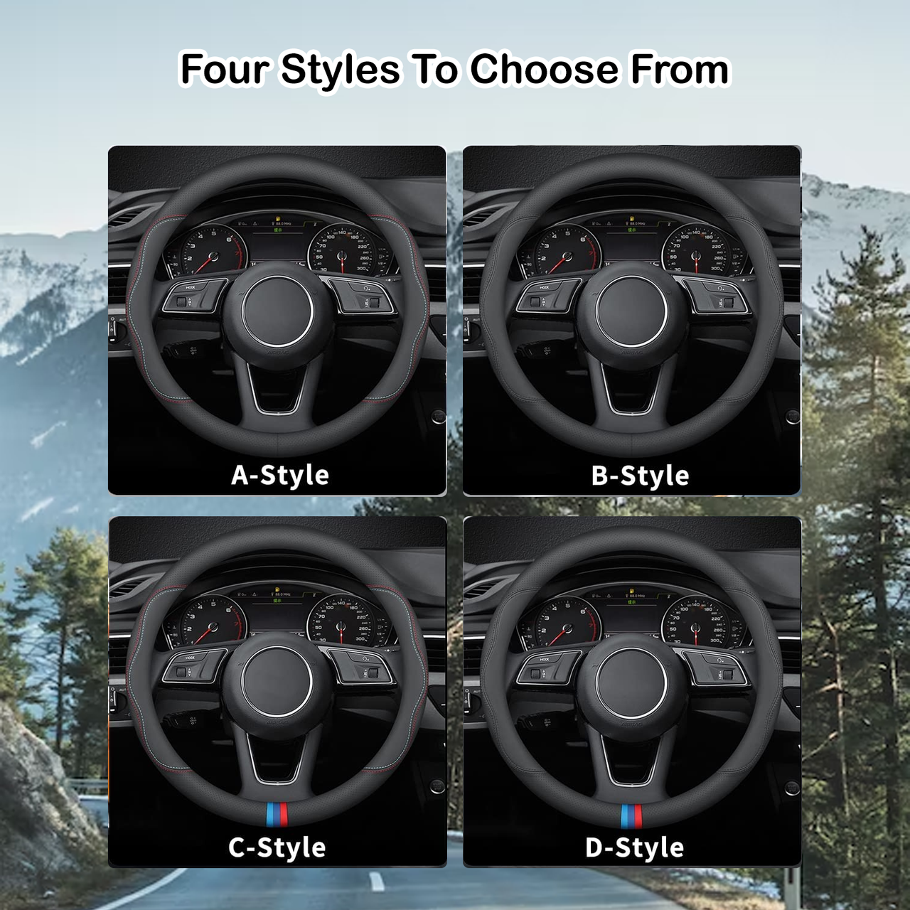 Car Steering Wheel Cover 2024 Update Version, Custom-Fit for Car, Premium Leather Car Steering Wheel Cover with Logo, Car Accessories WAAC222