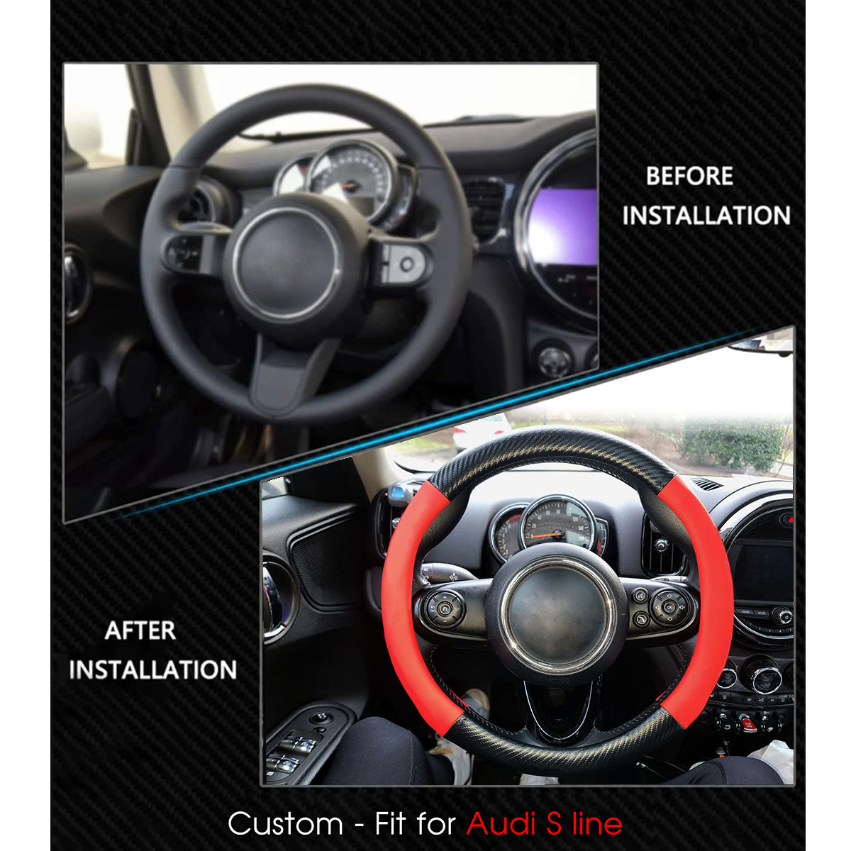 Car Steering Wheel Cover, Custom-Fit For Cars, Leather Nonslip 3D Carbon Fiber Texture Sport Style Wheel Cover for Women, Interior Modification for All Car Accessories WAAR225