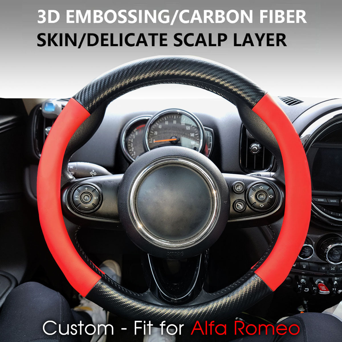 Car Steering Wheel Cover, Custom-Fit For Cars, Leather Nonslip 3D Carbon Fiber Texture Sport Style Wheel Cover for Women, Interior Modification for All Car Accessories WAAR225