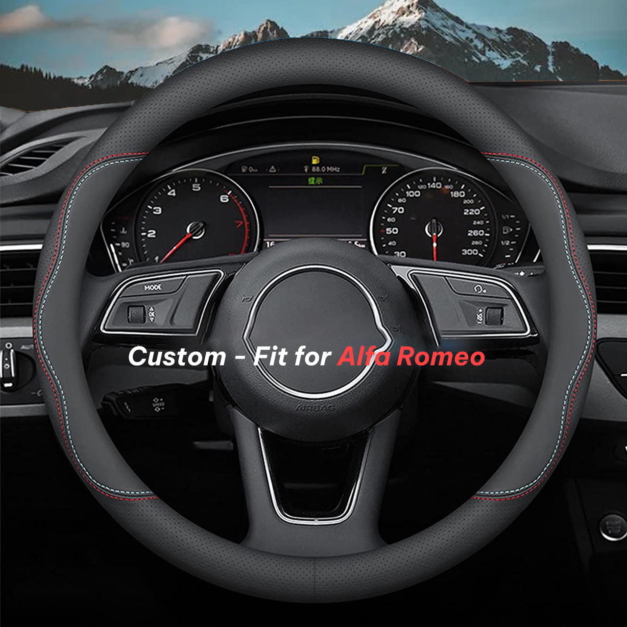 Car Steering Wheel Cover 2024 Update Version, Custom-Fit for Car, Premium Leather Car Steering Wheel Cover with Logo, Car Accessories WAAR222