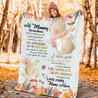 Thumbnail for Personalized Hi Mommy Funny Bunny Custom Name Fleece Sherpa Blanket Gift For Mom Mother