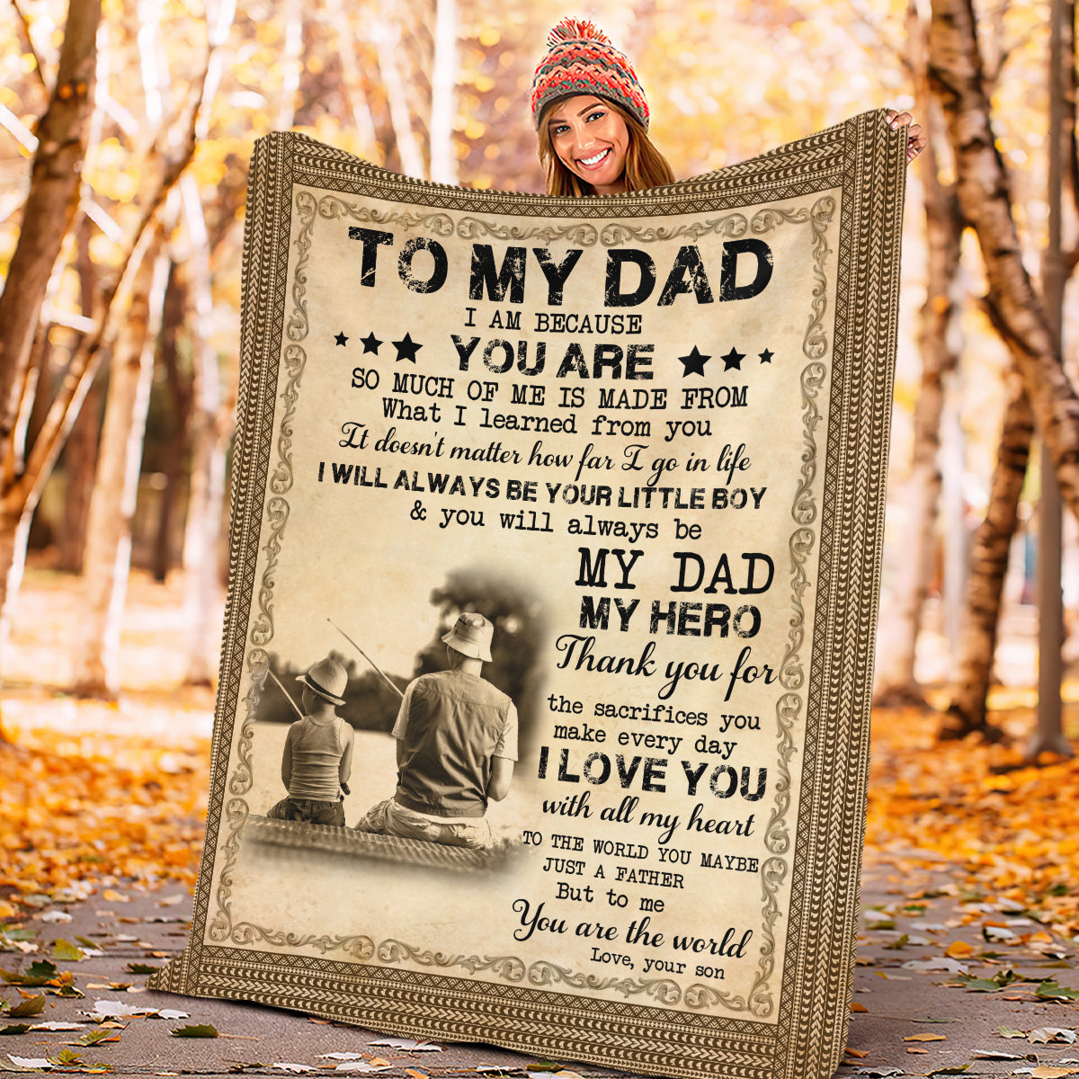 Personalized Custom Name To My Dad I Am Because You Are My Dad My Hero Gift From Son Fleece Blanket Gift For Dad Daddy