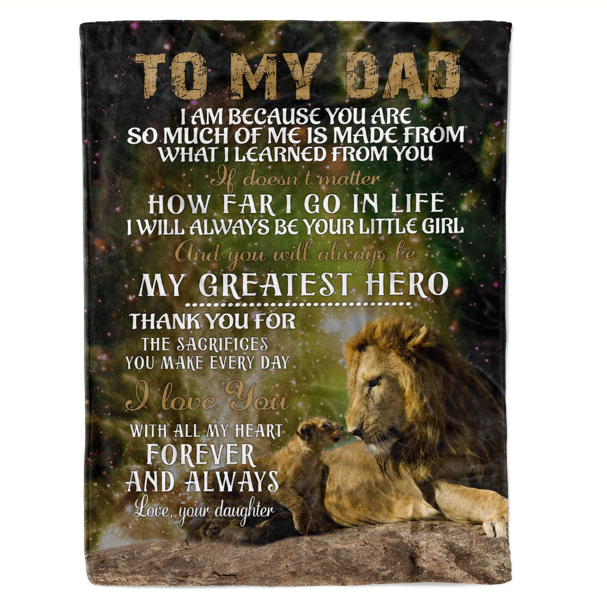 Personalized Custom Name To My Dad How Far I Go In Life Version Lion Fleece Sherpa Blanket Gift For Dad