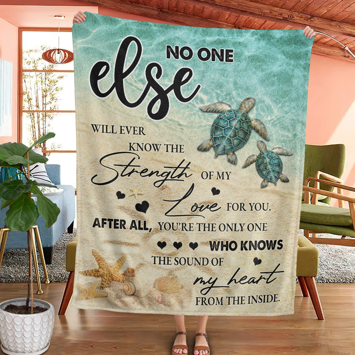 No One Else Will Ever Know The Strength Of My Love For You Green Turtle Fleece Sherpa Blanket Gift For Mom Mother Day