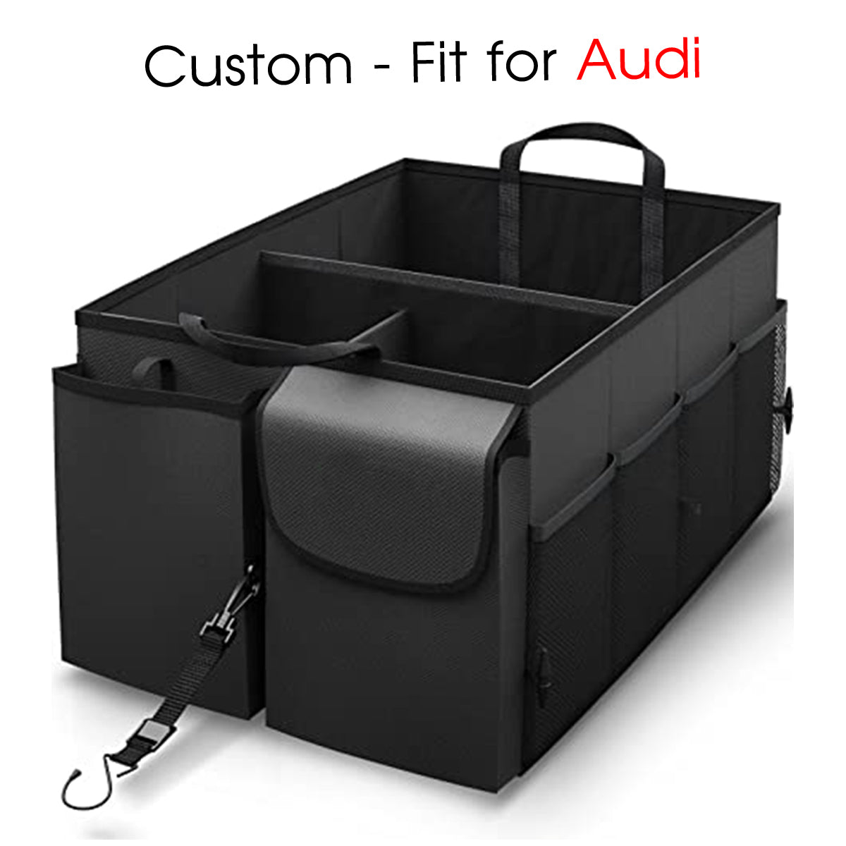 Car Trunk Organizer - Collapsible, Custom fit for All Cars, Multi-Compartment Automotive SUV Car Organizer for Storage w/ Adjustable Straps - Car Accessories for Women and Men VE12993