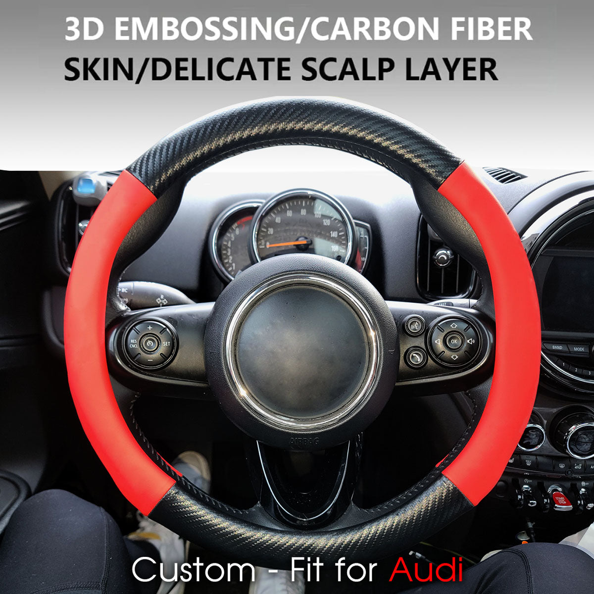 Car Steering Wheel Cover, Custom-Fit For Cars, Leather Nonslip 3D Carbon Fiber Texture Sport Style Wheel Cover for Women, Interior Modification for All Car Accessories WARA225