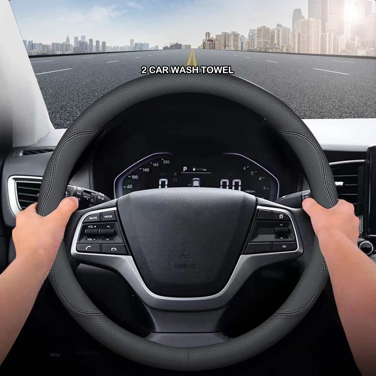 Car Steering Wheel Cover 2024 Update Version, Custom-Fit for Car, Premium Leather Car Steering Wheel Cover with Logo, Car Accessories WAVE222