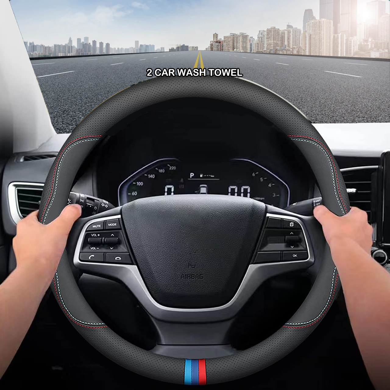Car Steering Wheel Cover 2024 Update Version, Custom-Fit for Car, Premium Leather Car Steering Wheel Cover with Logo, Car Accessories WAVE222
