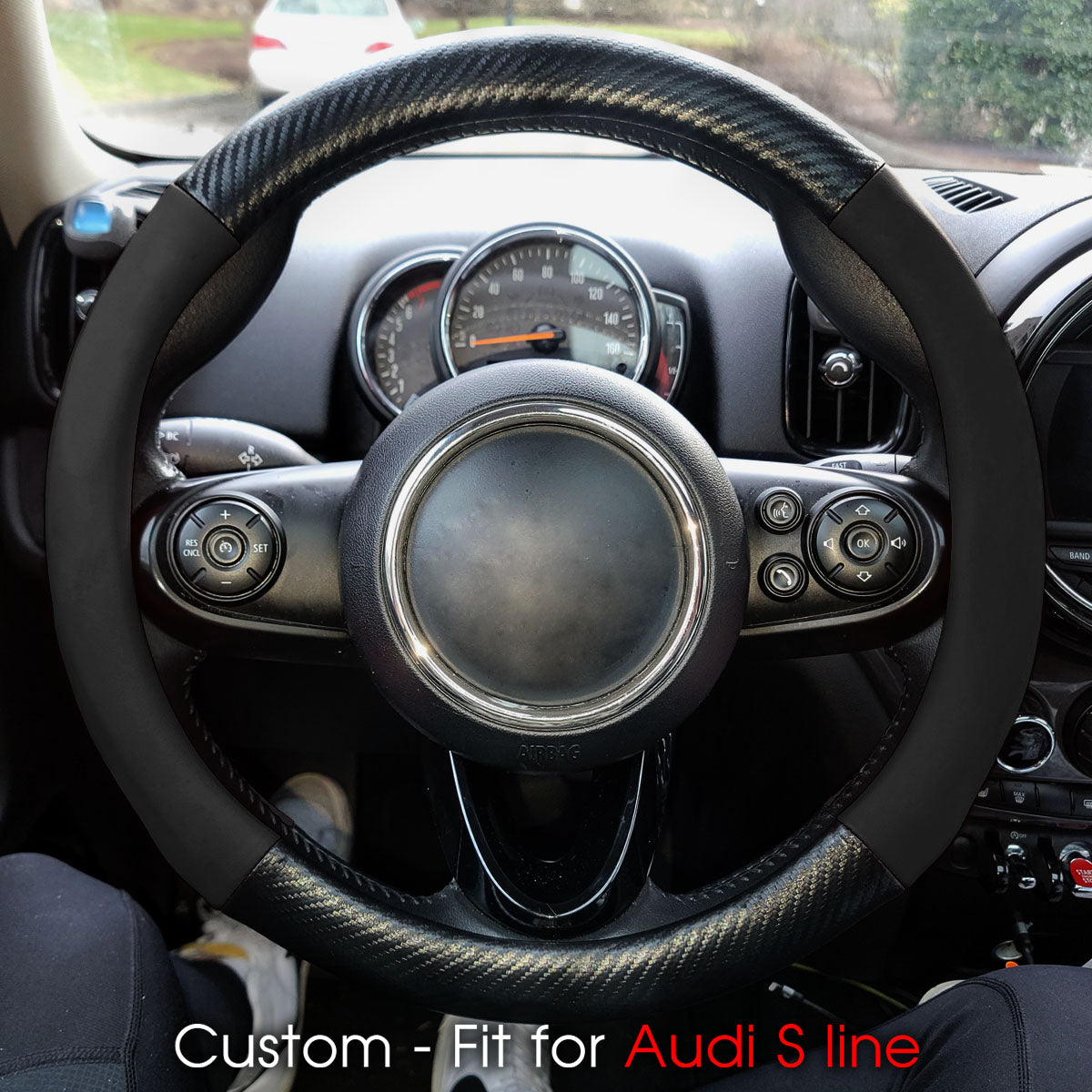 Car Steering Wheel Cover, Custom-Fit For Cars, Leather Nonslip 3D Carbon Fiber Texture Sport Style Wheel Cover for Women, Interior Modification for All Car Accessories WAVE225
