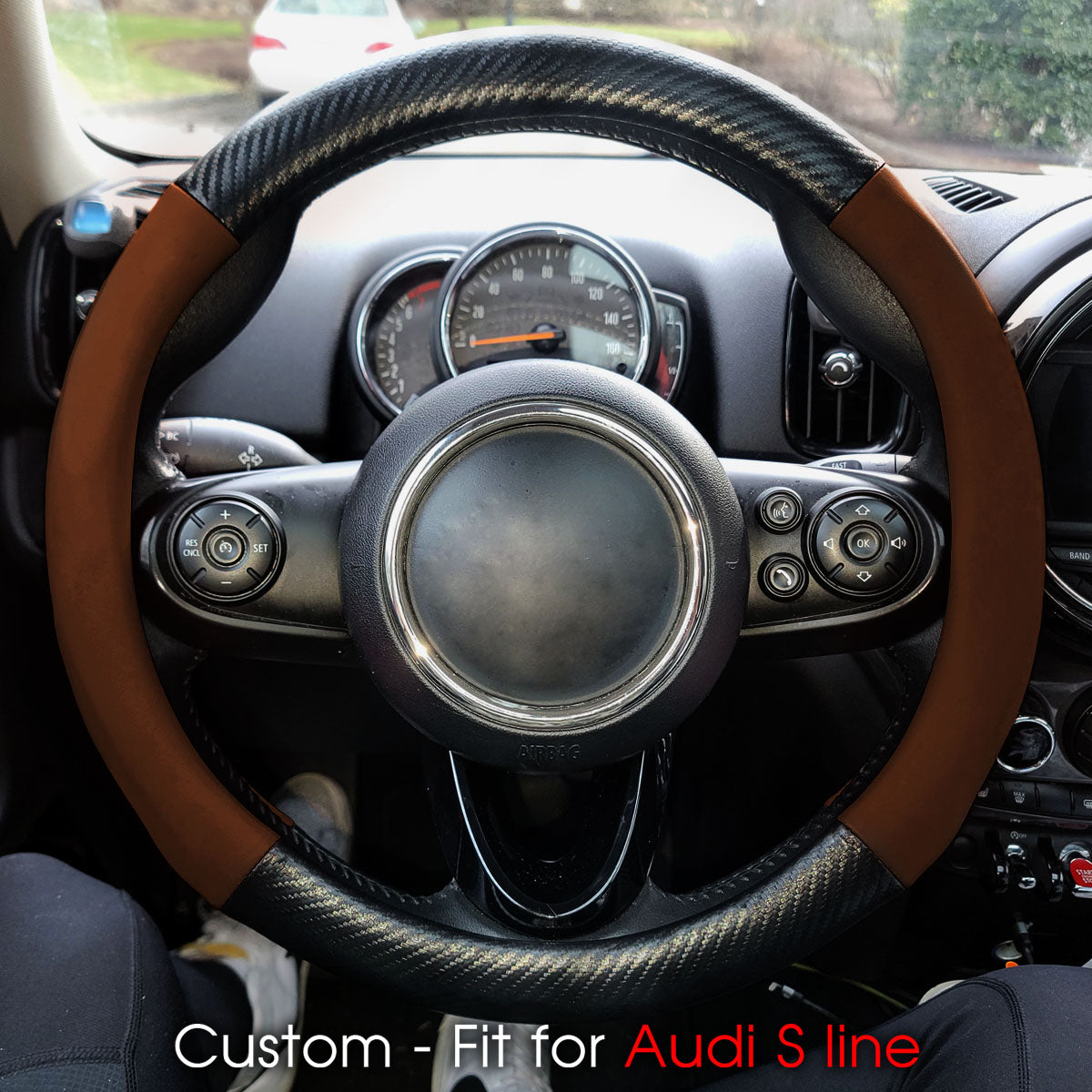 Car Steering Wheel Cover, Custom-Fit For Cars, Leather Nonslip 3D Carbon Fiber Texture Sport Style Wheel Cover for Women, Interior Modification for All Car Accessories WAVE225