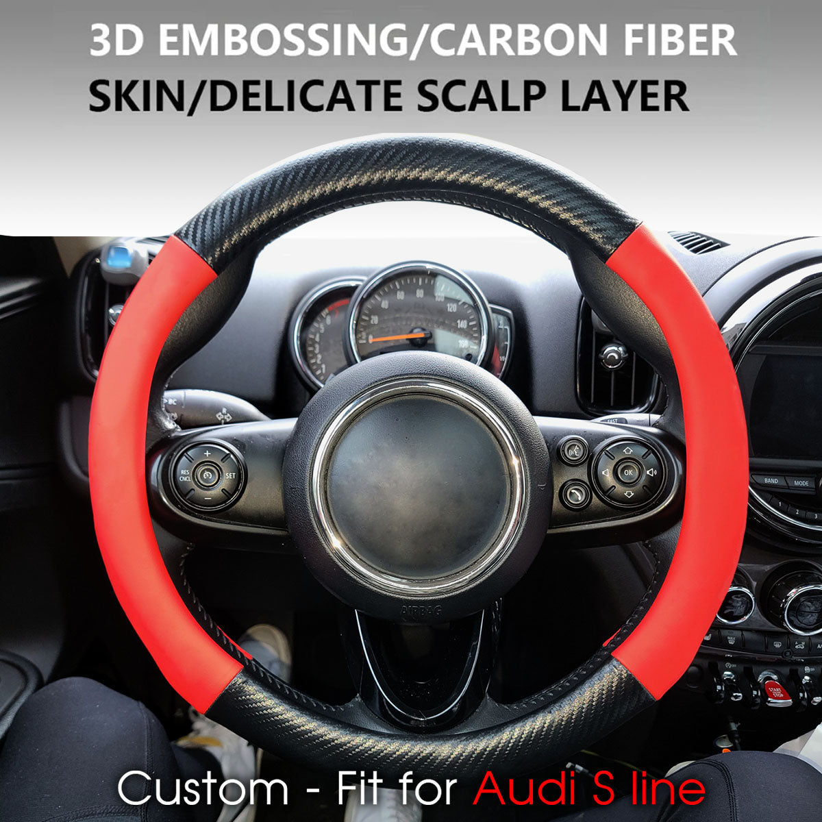 Car Steering Wheel Cover, Custom-Fit For Cars, Leather Nonslip 3D Carbon Fiber Texture Sport Style Wheel Cover for Women, Interior Modification for All Car Accessories WAVE225