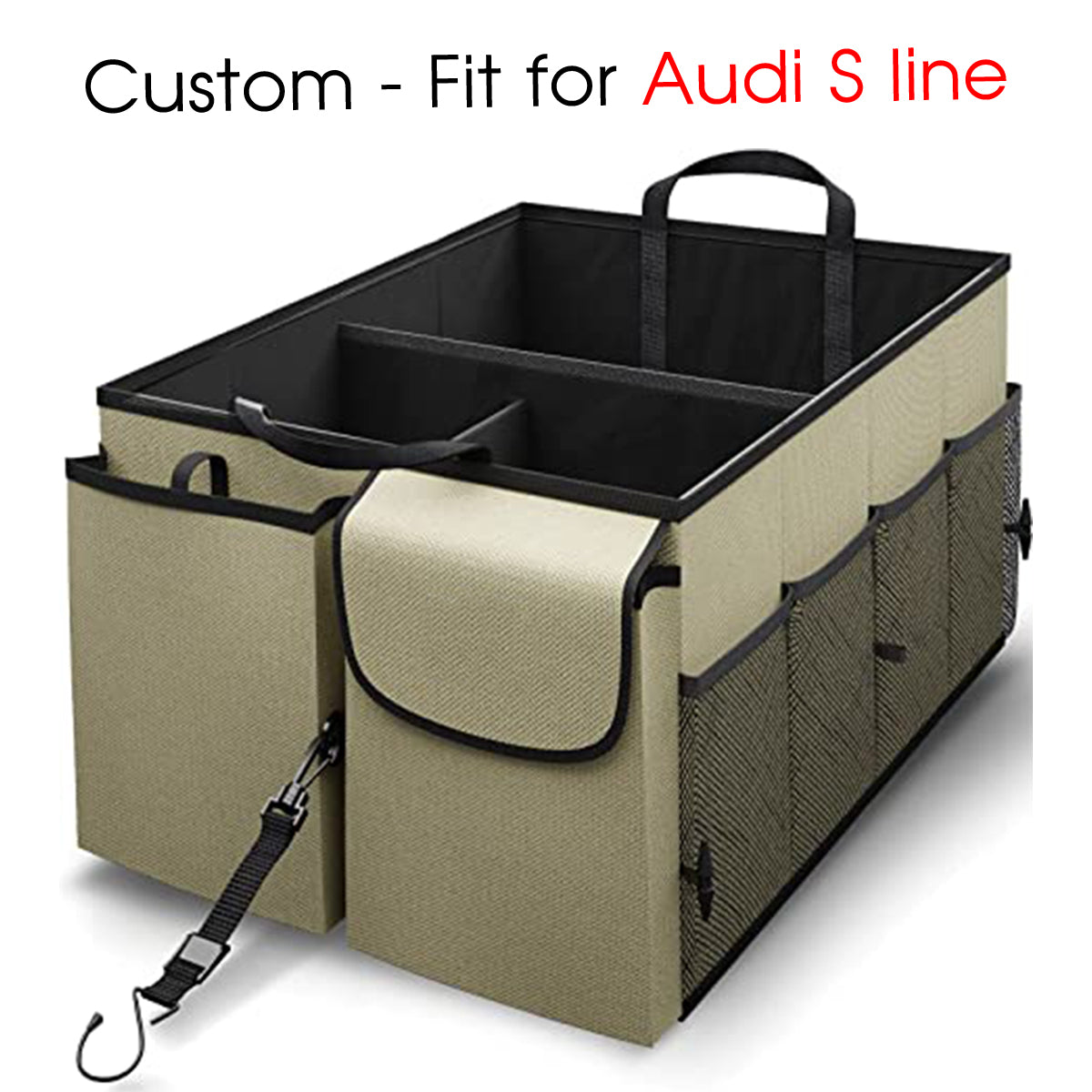 Car Trunk Organizer - Collapsible, Custom fit for All Cars, Multi-Compartment Automotive SUV Car Organizer for Storage w/ Adjustable Straps - Car Accessories for Women and Men LM12993