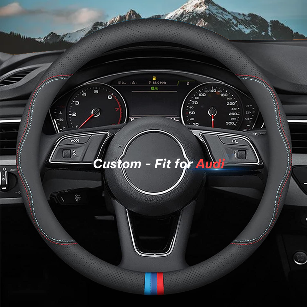 Car Steering Wheel Cover 2024 Update Version, Custom-Fit for Car, Premium Leather Car Steering Wheel Cover with Logo, Car Accessories WARA222