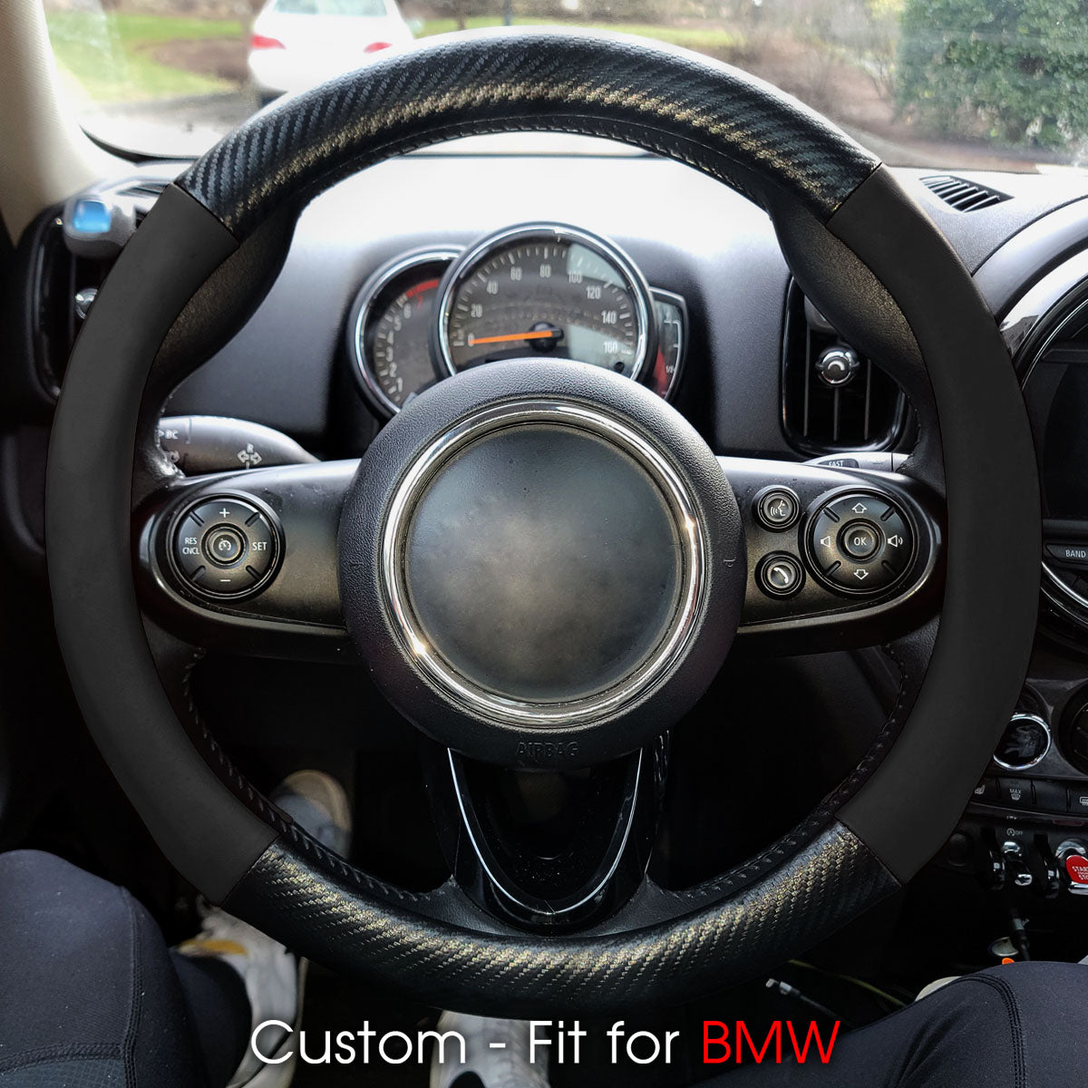Car Steering Wheel Cover, Custom-Fit For Cars, Leather Nonslip 3D Carbon Fiber Texture Sport Style Wheel Cover for Women, Interior Modification for All Car Accessories WAKX225