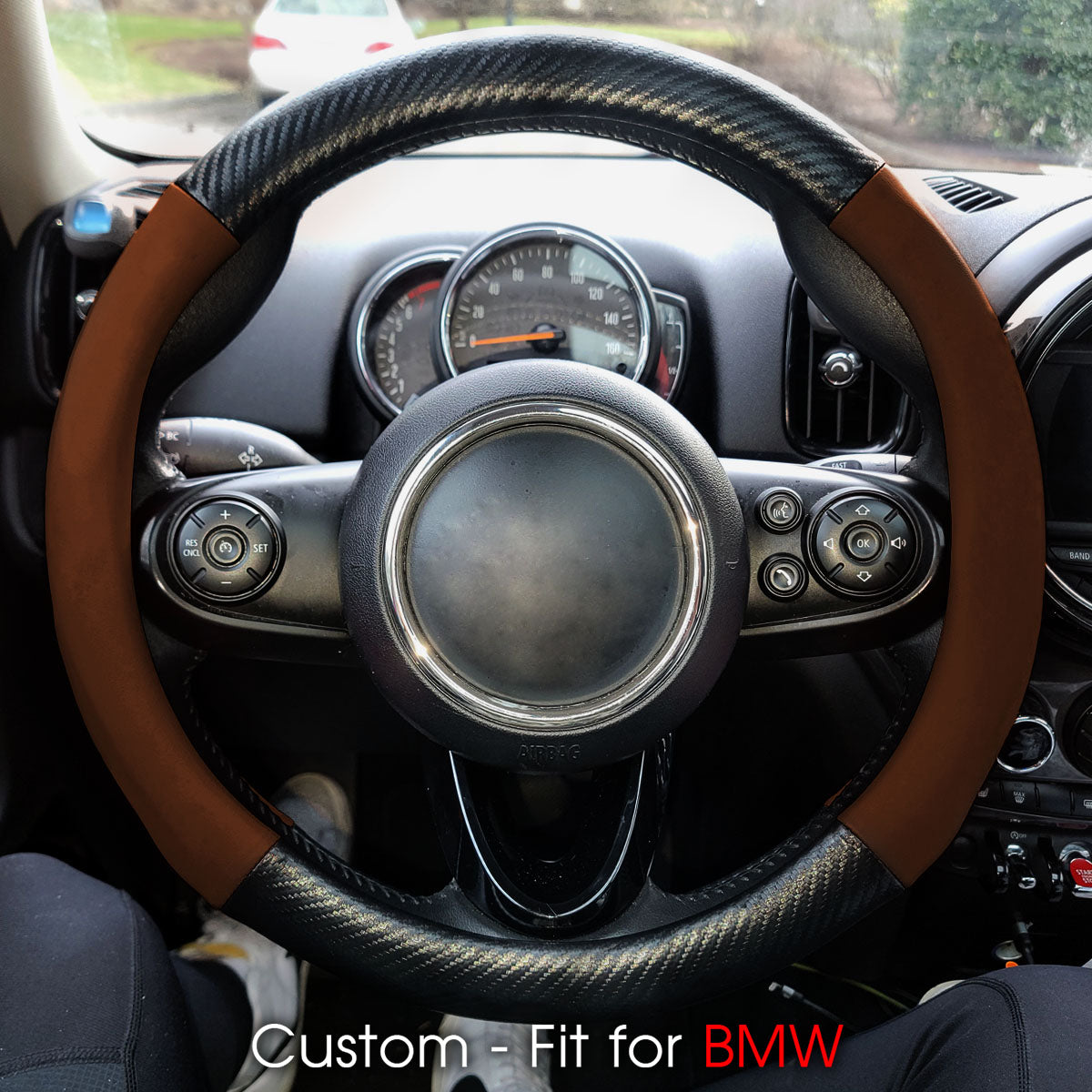 Car Steering Wheel Cover, Custom-Fit For Cars, Leather Nonslip 3D Carbon Fiber Texture Sport Style Wheel Cover for Women, Interior Modification for All Car Accessories WAKX225