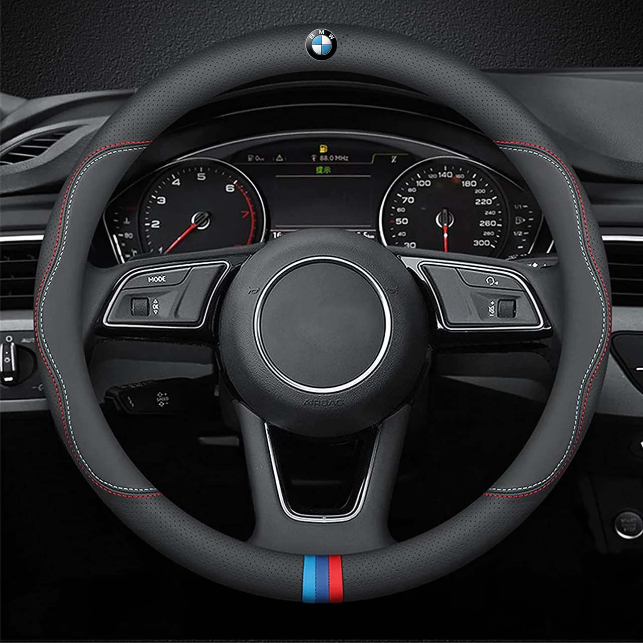Car Steering Wheel Cover 2024 Update Version, Custom Fit For Your Cars, Premium Leather Car Steering Wheel Cover with Logo, Car Accessories BM18991