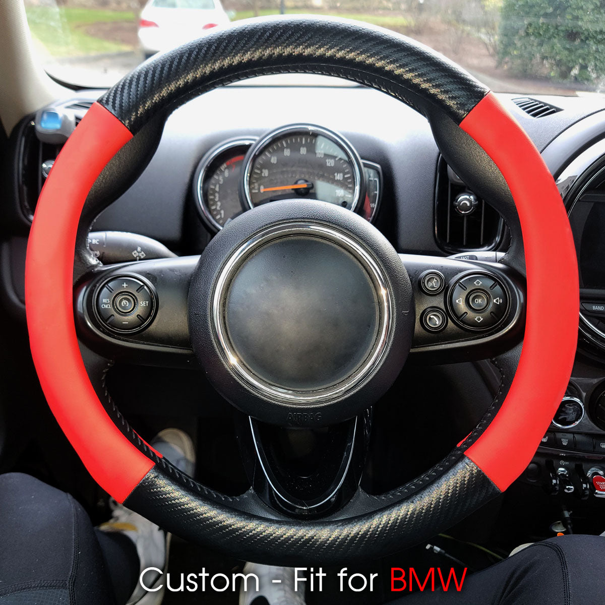 Car Steering Wheel Cover, Custom-Fit For Cars, Leather Nonslip 3D Carbon Fiber Texture Sport Style Wheel Cover for Women, Interior Modification for All Car Accessories WAKX225