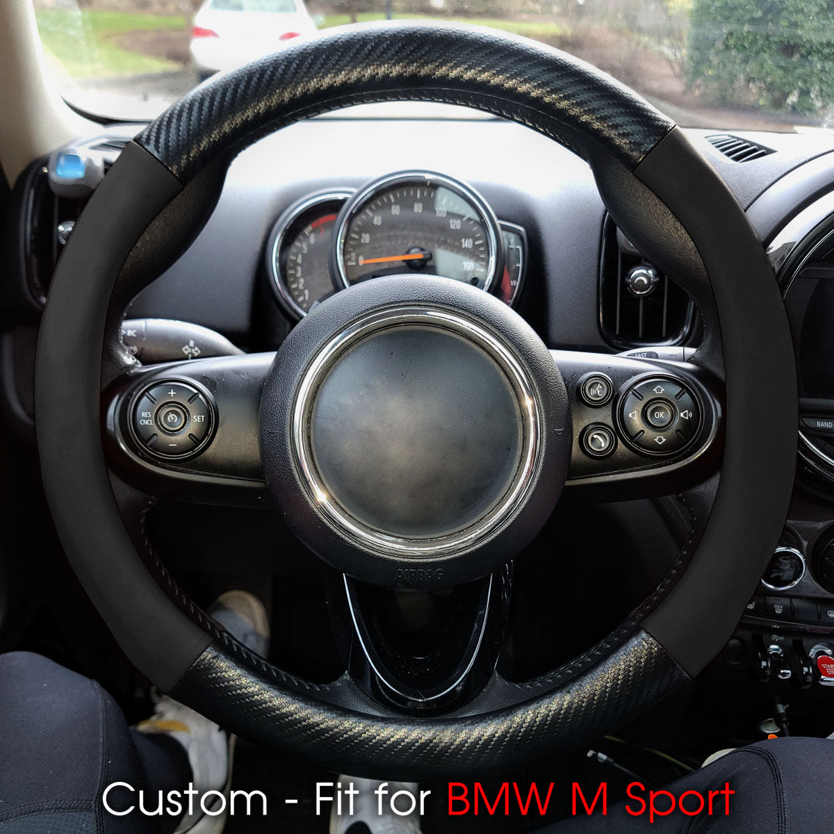 Car Steering Wheel Cover, Custom-Fit For Cars, Leather Nonslip 3D Carbon Fiber Texture Sport Style Wheel Cover for Women, Interior Modification for All Car Accessories WAKO225