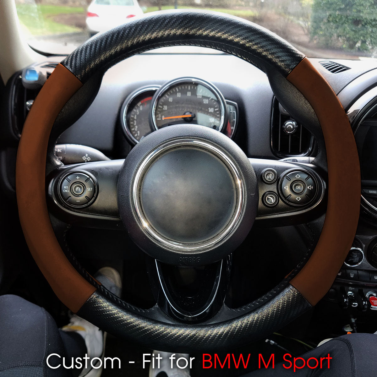 Car Steering Wheel Cover, Custom-Fit For Cars, Leather Nonslip 3D Carbon Fiber Texture Sport Style Wheel Cover for Women, Interior Modification for All Car Accessories WAKO225