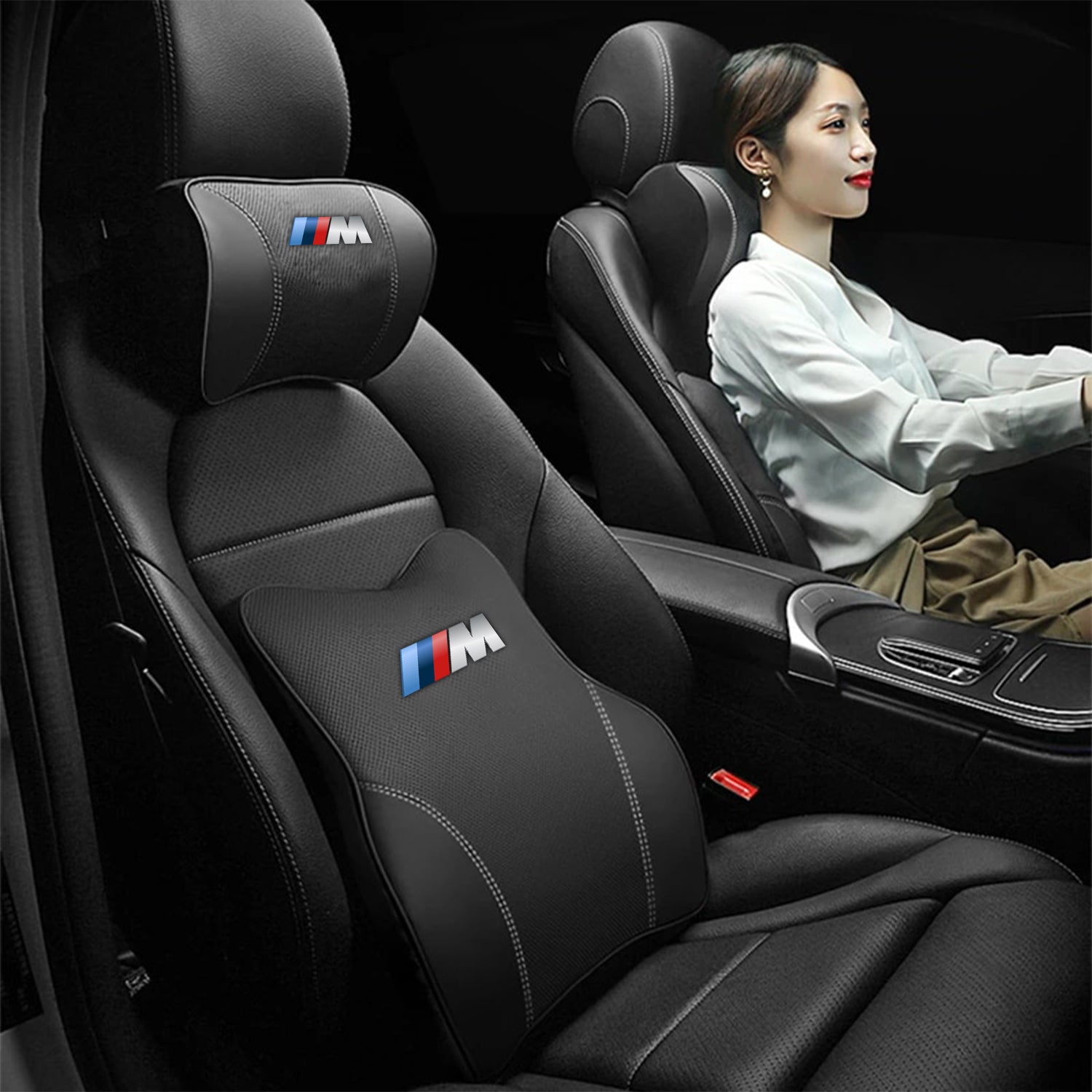 Car Headrest Neck Pillow and Lumbar Support Back Cushion Kit, Custom Fit For Your Cars, Memory Foam Erognomic, Car Accessories KO13992
