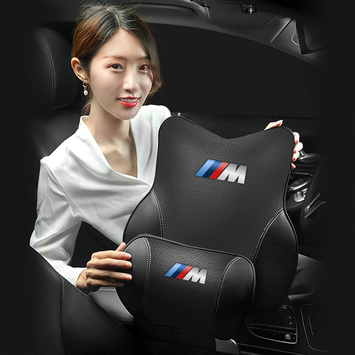Car Headrest Neck Pillow and Lumbar Support Back Cushion Kit, Custom Fit For Your Cars, Memory Foam Erognomic, Car Accessories KO13992