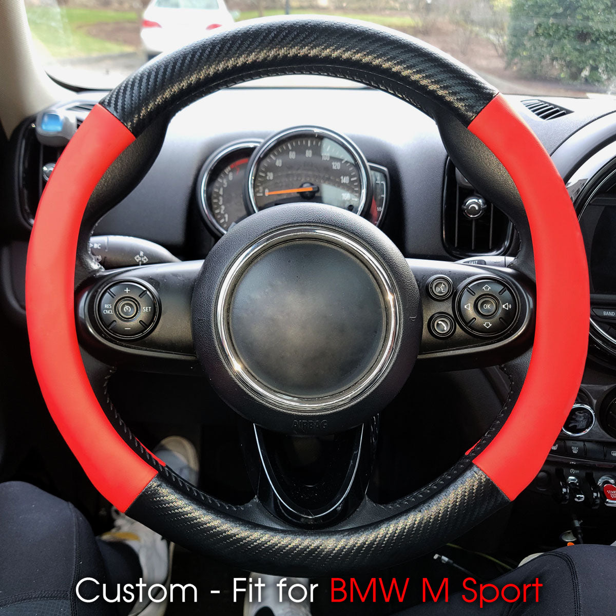 Car Steering Wheel Cover, Custom-Fit For Cars, Leather Nonslip 3D Carbon Fiber Texture Sport Style Wheel Cover for Women, Interior Modification for All Car Accessories WAKO225