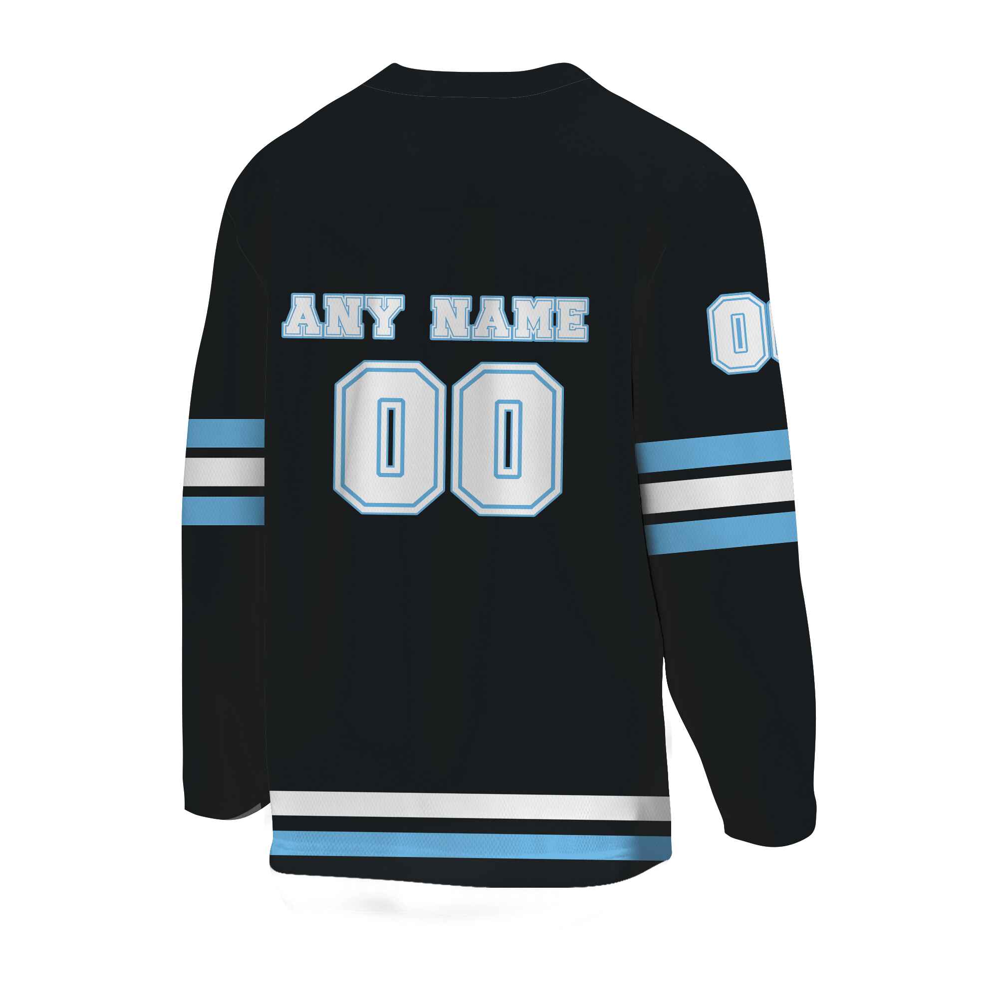 Custom Black White -Light Blue Hockey Jersey