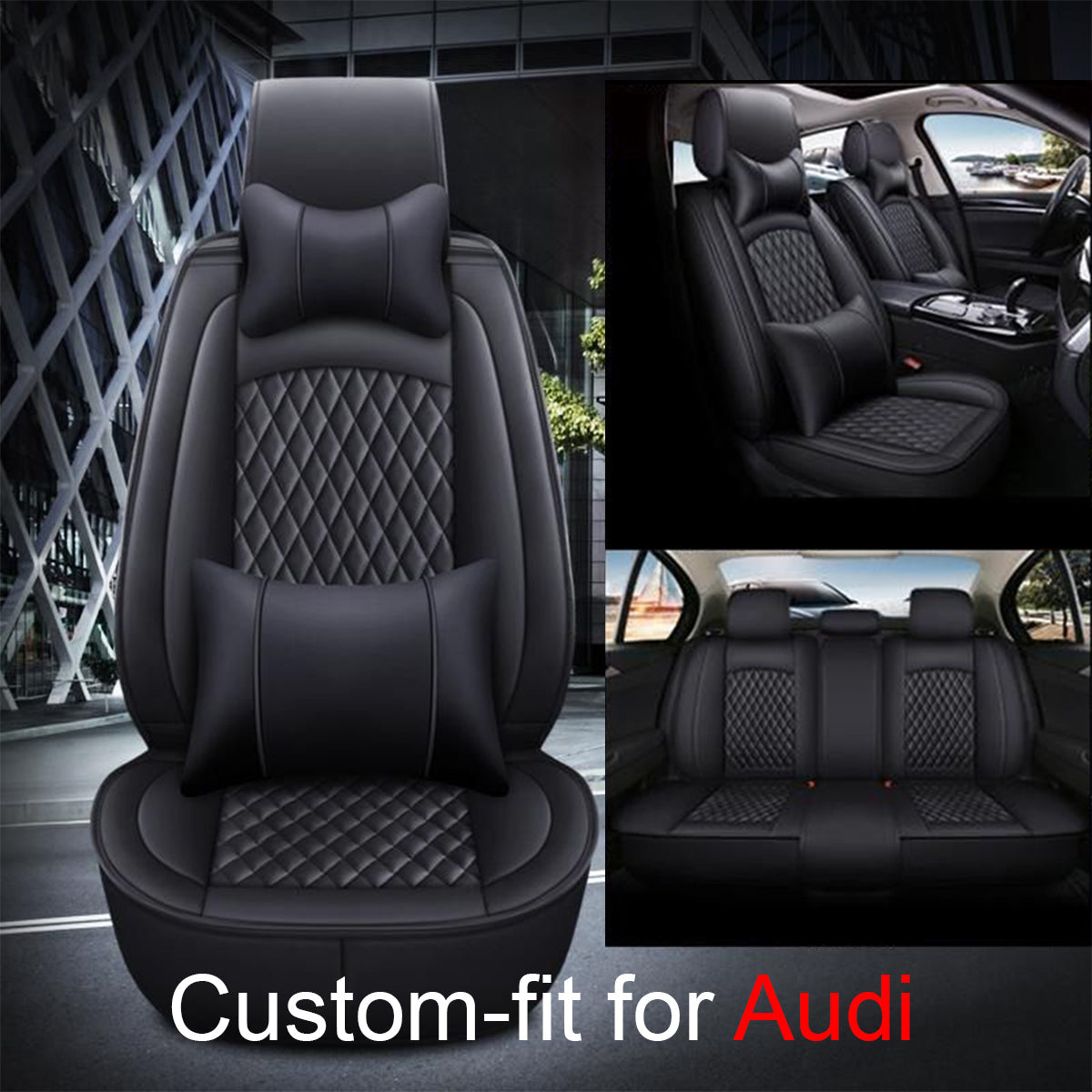 2 Car Seat Covers Full Set, Custom-Fit For Car, Waterproof Leather Front Rear Seat Automotive Protection Cushions, Car Accessories WARA211
