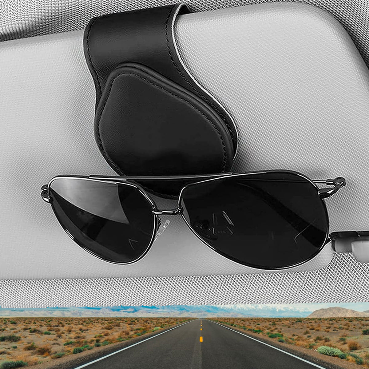 Car Sunglasses Holder, Custom Logo For Your Car, Magnetic Leather Glasses Frame 2024 Update TS13995