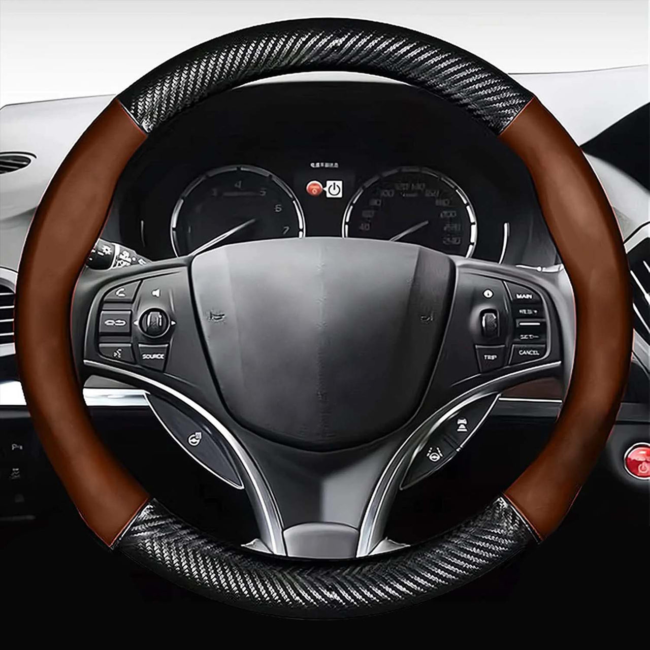 Custom  Car Steering Wheel Cover, Custom Logo For Your Cars, Leather Nonslip 3D Carbon Fiber Texture Sport Style Wheel Cover for Women, Interior Modification for All Car Accessories VE18992