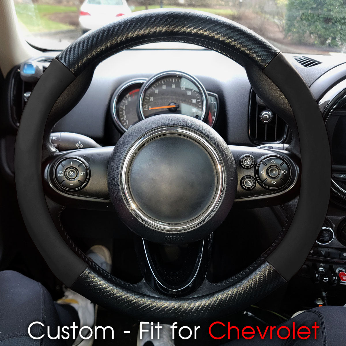 Car Steering Wheel Cover, Custom-Fit For Cars, Leather Nonslip 3D Carbon Fiber Texture Sport Style Wheel Cover for Women, Interior Modification for All Car Accessories WACH225