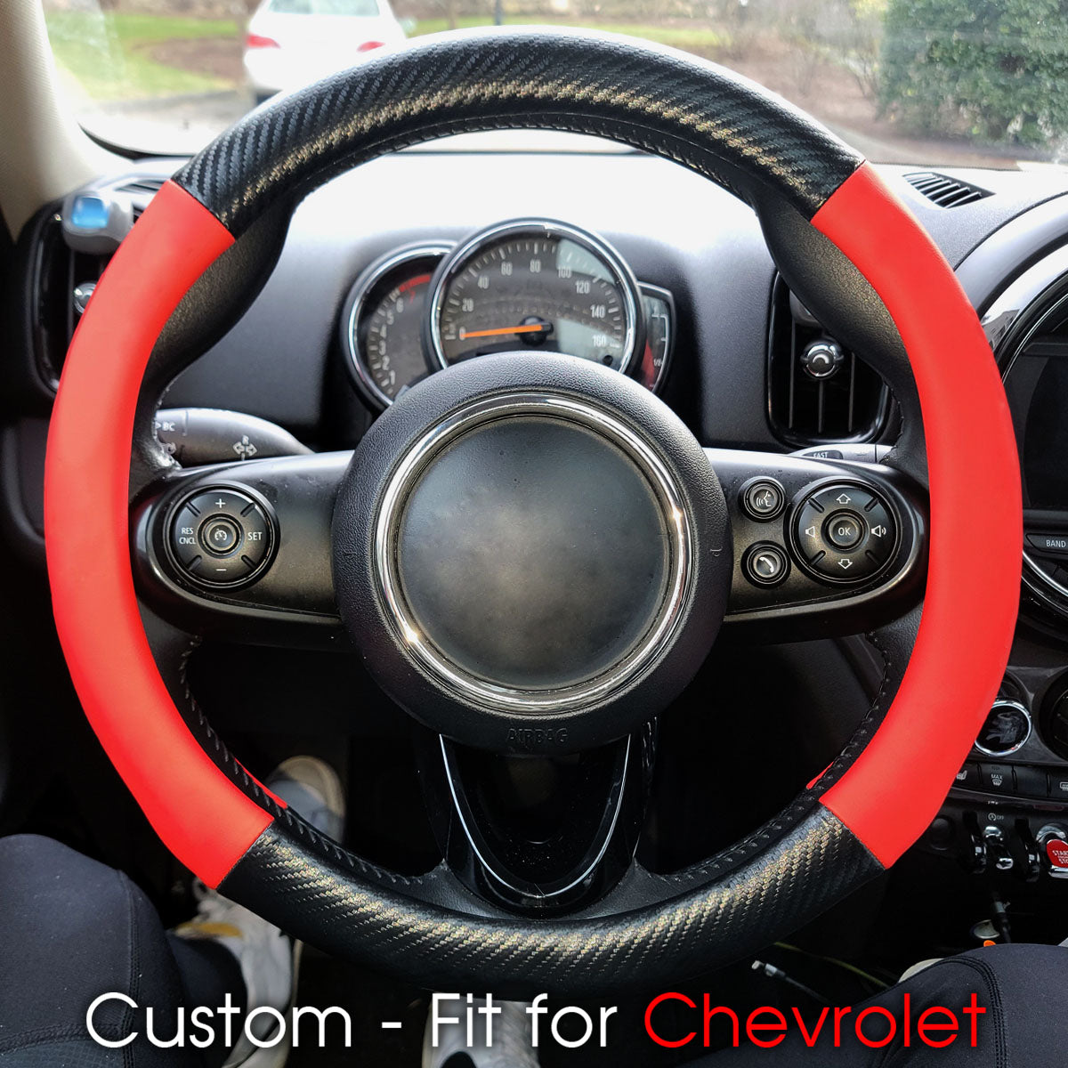 Car Steering Wheel Cover, Custom-Fit For Cars, Leather Nonslip 3D Carbon Fiber Texture Sport Style Wheel Cover for Women, Interior Modification for All Car Accessories WACH225
