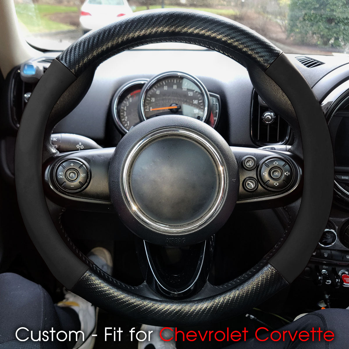 Car Steering Wheel Cover, Custom-Fit For Cars, Leather Nonslip 3D Carbon Fiber Texture Sport Style Wheel Cover for Women, Interior Modification for All Car Accessories WACC225