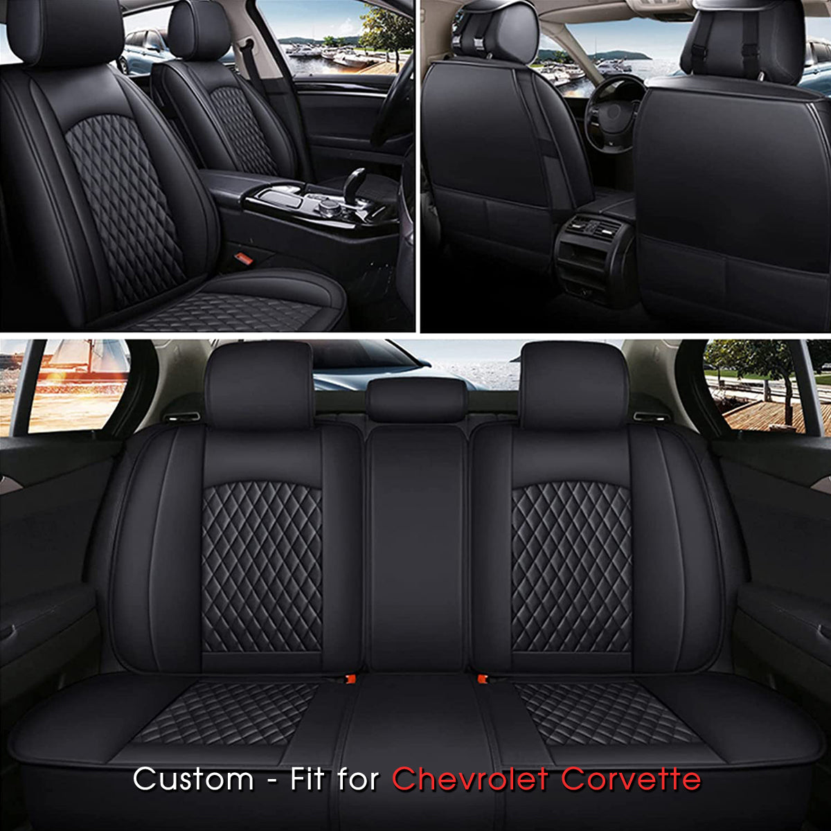 2 Car Seat Covers Full Set, Custom-Fit For Car, Waterproof Leather Front Rear Seat Automotive Protection Cushions, Car Accessories WACC211