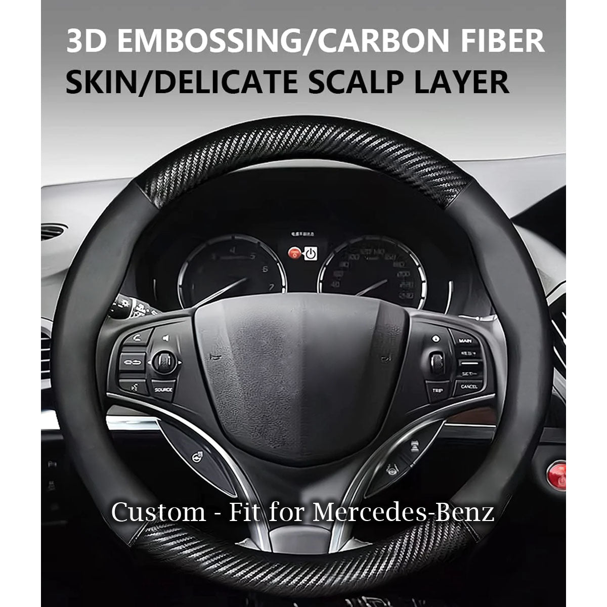 Car Steering Wheel Cover, Custom Logo For Your Cars, Leather Nonslip 3D Carbon Fiber Texture Sport Style Wheel Cover for Women, Interior Modification for All Car Accessories MB18992