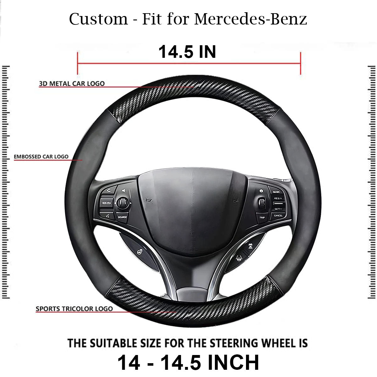 Car Steering Wheel Cover, Custom Logo For Your Cars, Leather Nonslip 3D Carbon Fiber Texture Sport Style Wheel Cover for Women, Interior Modification for All Car Accessories MB18992