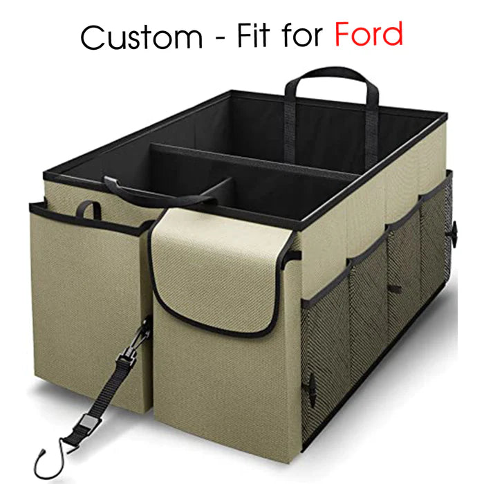 Car Trunk Organizer - Collapsible, Custom fit for All Cars, Multi-Compartment Automotive SUV Car Organizer for Storage w/ Adjustable Straps - Car Accessories for Women and Men FD12993