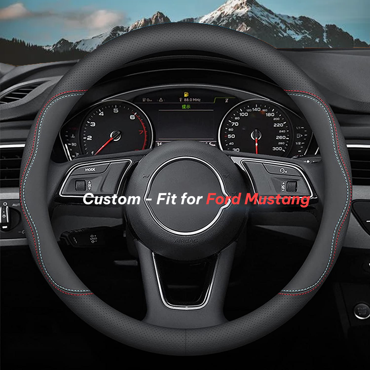 Car Steering Wheel Cover 2024 Update Version, Custom-Fit for Car, Premium Leather Car Steering Wheel Cover with Logo, Car Accessories WAFM222