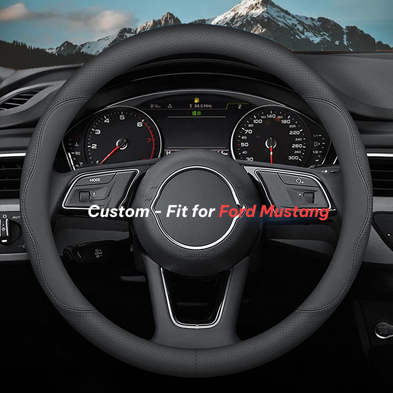 Car Steering Wheel Cover 2024 Update Version, Custom-Fit for Car, Premium Leather Car Steering Wheel Cover with Logo, Car Accessories WAFM222