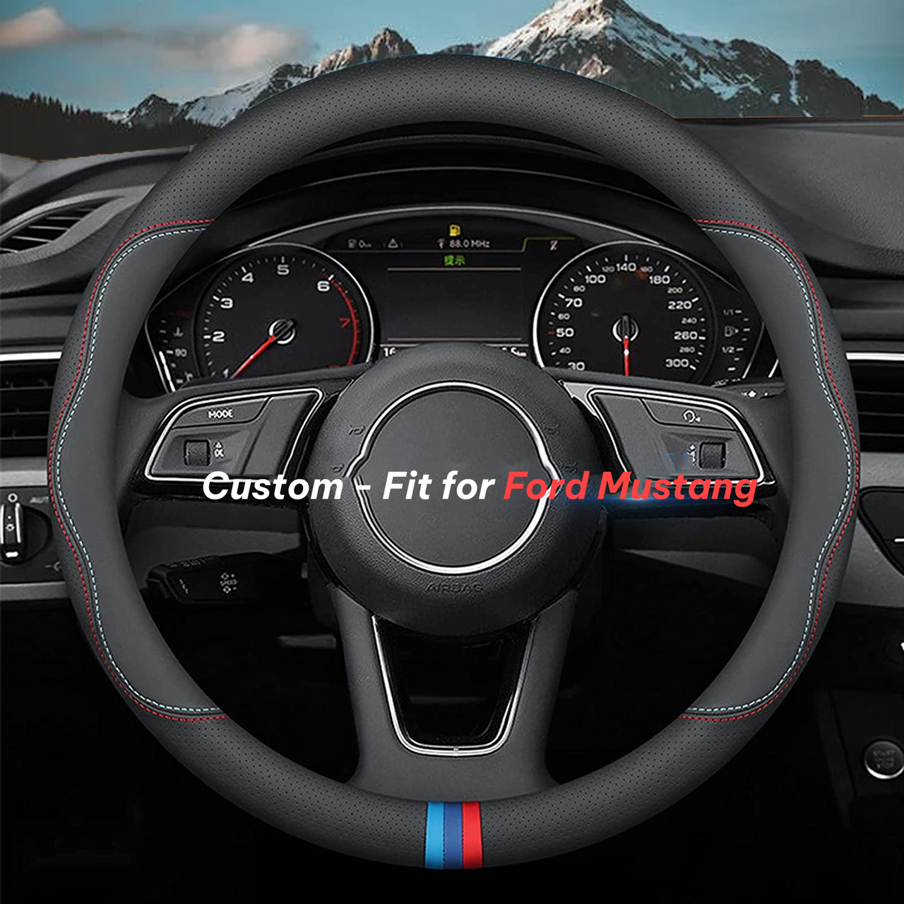 Car Steering Wheel Cover 2024 Update Version, Custom-Fit for Car, Premium Leather Car Steering Wheel Cover with Logo, Car Accessories WAFM222