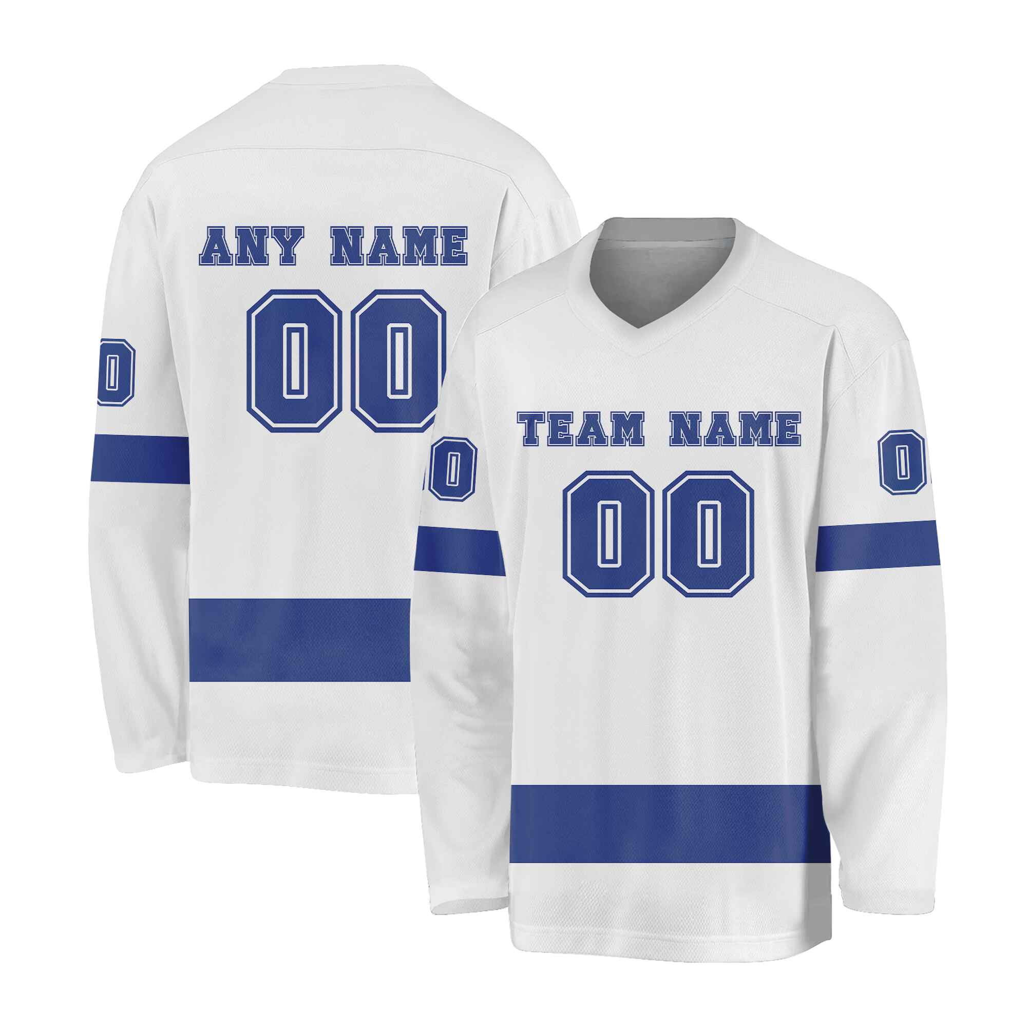 Custom White-Blue Hockey Jersey 01