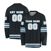 Custom Black White -Light Blue Hockey Jersey