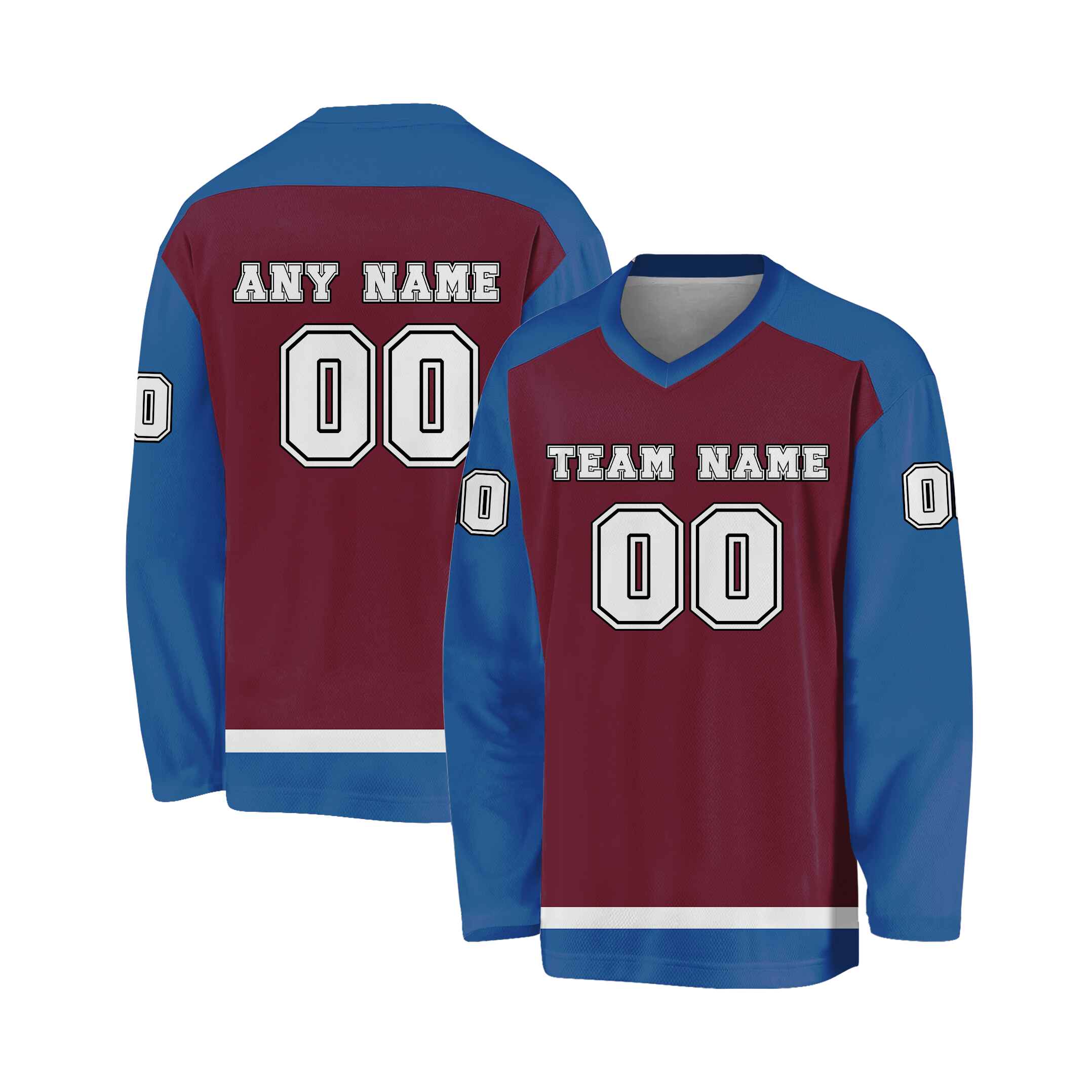 Custom Burgundy Blue -White Hockey Jersey