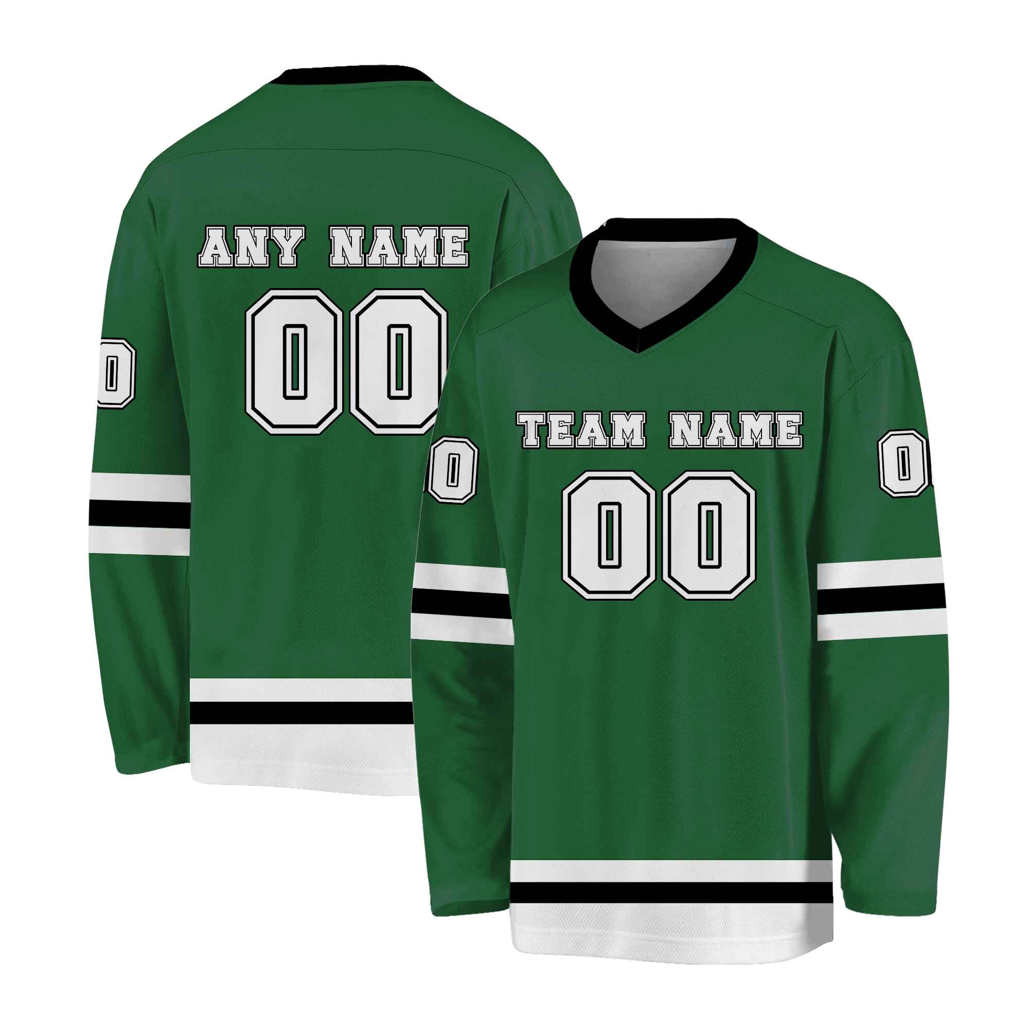 Custom Kelly Green White-Black Hockey Jersey
