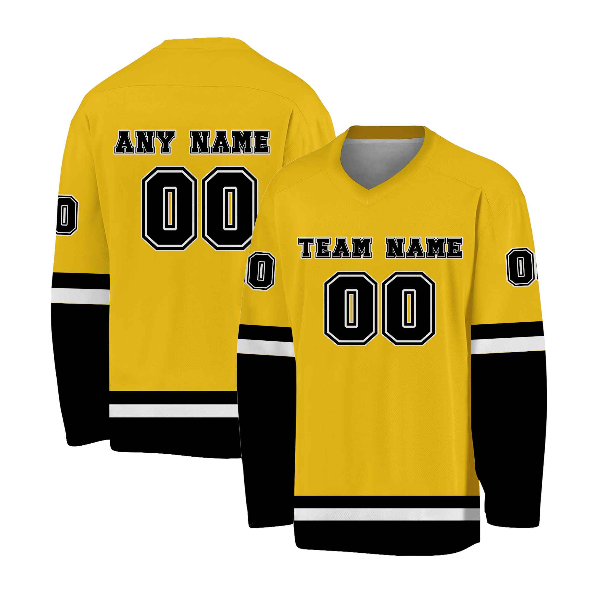 Custom Yellow Black -White Hockey Jersey