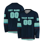 Custom Navy Teal -Red Hockey Jersey