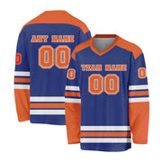 Custom Royal Blue Orange -White  Hockey Jersey