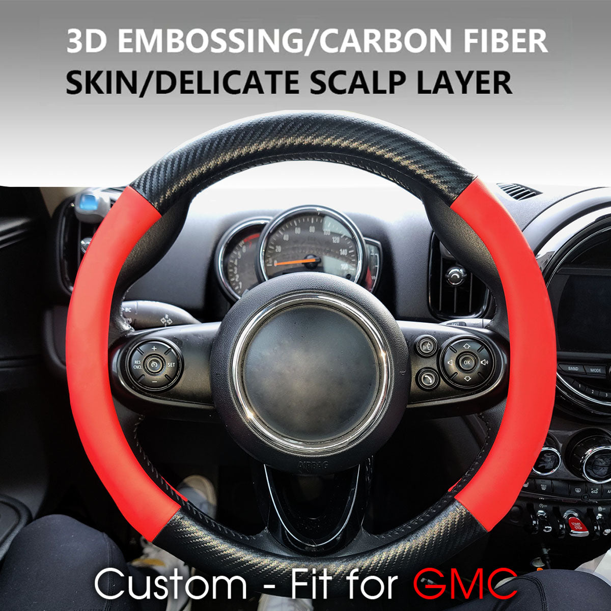 Car Steering Wheel Cover, Custom-Fit For Cars, Leather Nonslip 3D Carbon Fiber Texture Sport Style Wheel Cover for Women, Interior Modification for All Car Accessories WAWQ225