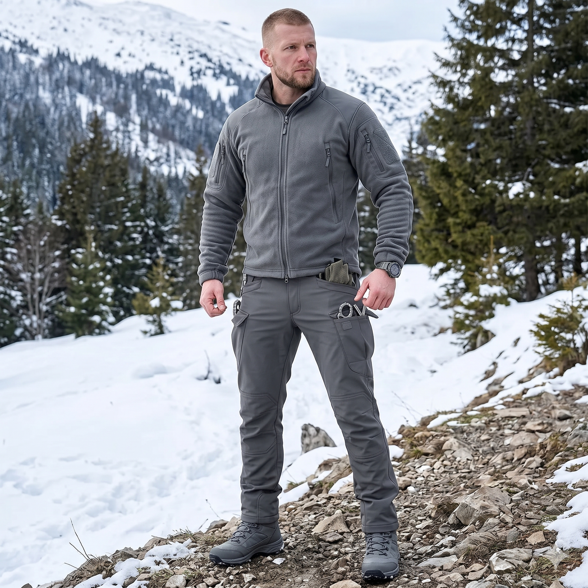 Men’s Soft Shell Outdoor Pants – Warm Multi-Pocket Wear-Resistant Winter Tactical Trousers