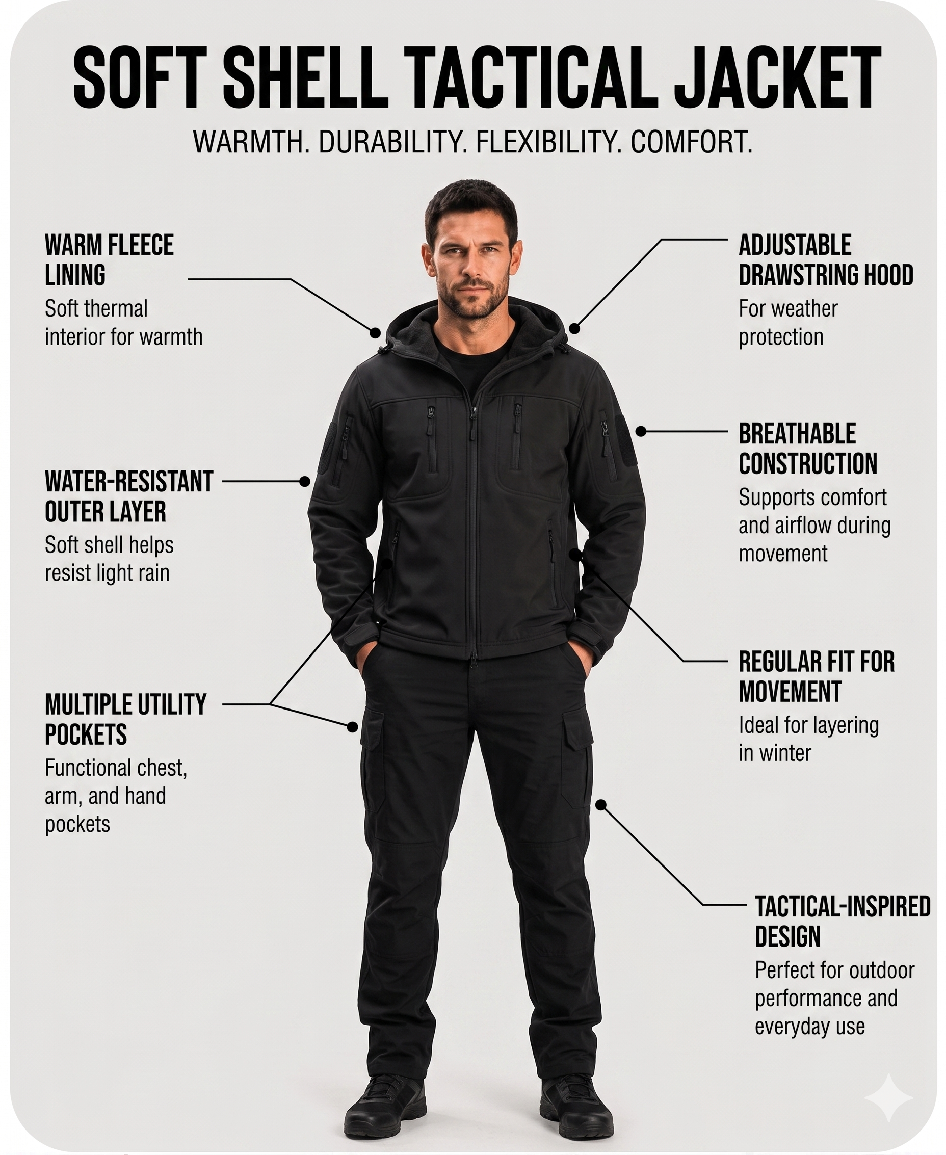Men’s Soft Shell Tactical Jacket – Waterproof Fleece Lined Outdoor Winter Warm Coat Set